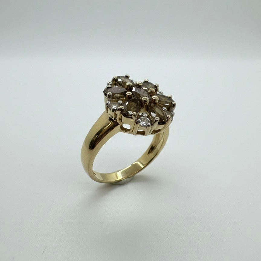 9ct Oval Cocoa and Round White Zircon Ring