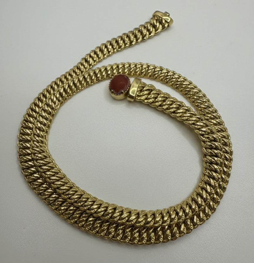 9ct Coral Interlocking Double Cuban With Integrated Pendant Clasp Necklace