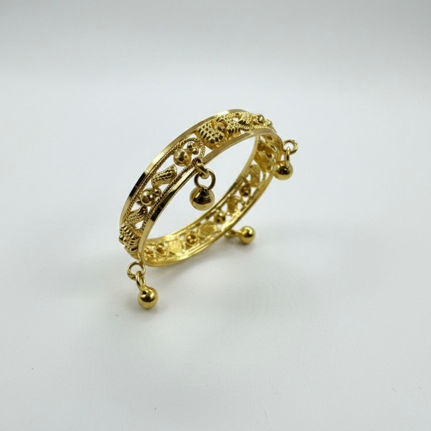 22ct Hand Made Band Ring With Four Hanging Gold Beads