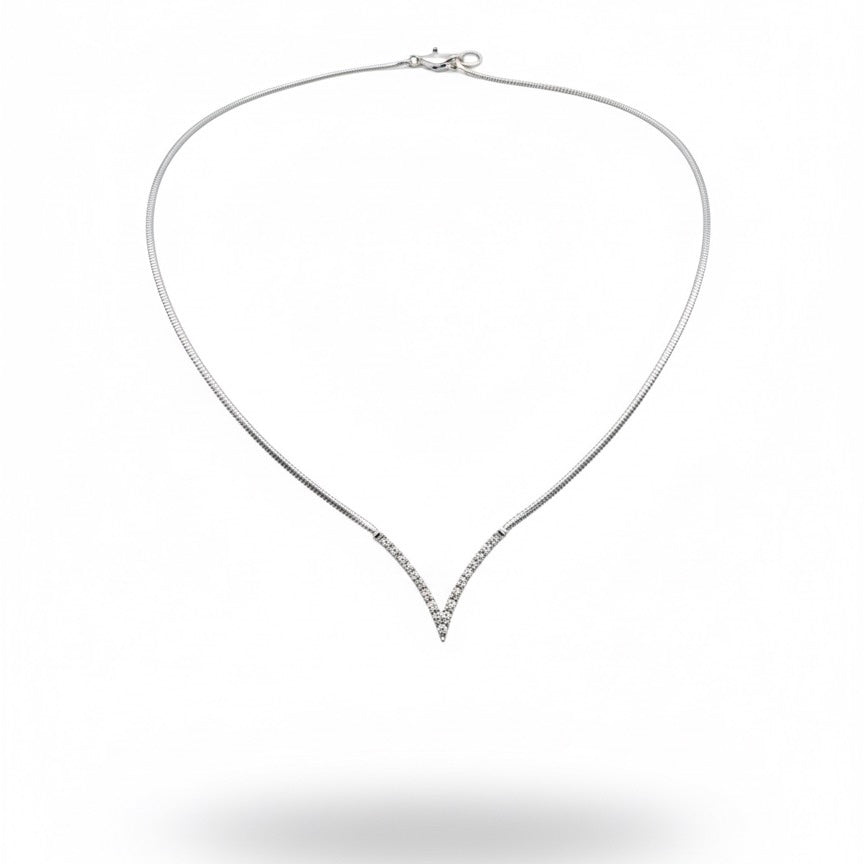 18ct White Gold Zirconia V Necklace
