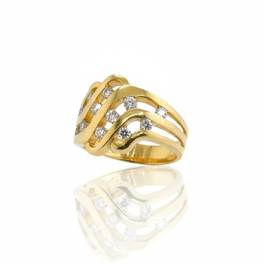 14ct Channel Set Diamond Weave Multi Lane Ring