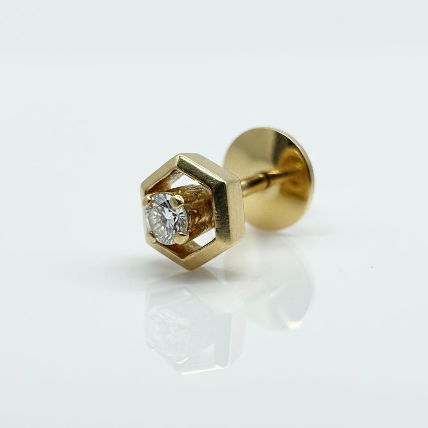 18ct Hexagon Solitaire Diamond Stud Earrings