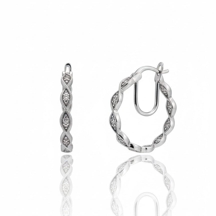 950 Platinum Diamond Hoop With Lobe Support And Interior Diamond Earrings