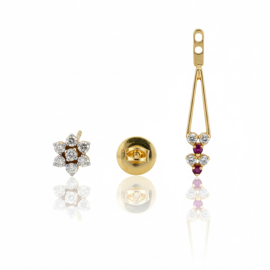 14ct Diamond Ruby With Removable Studs And Adjustable Height Earrings