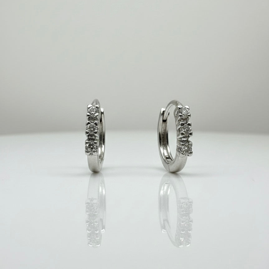 18ct White U Shape Triple Diamond Hoop Earrings