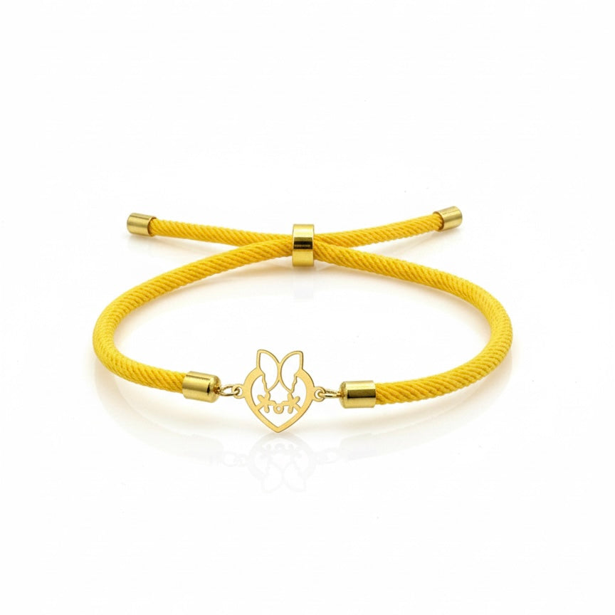 18ct Centre Butterfly And Flower Charm With Yellow Artificial Adjustable Rope Bracelet