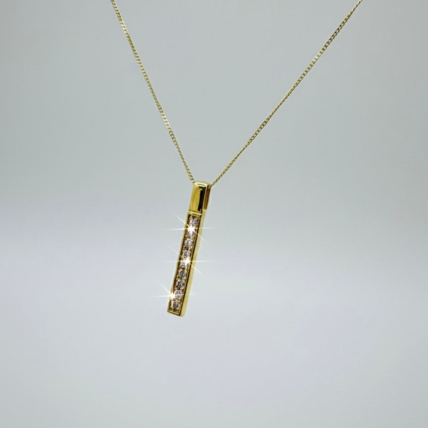 9ct Zirconia Set Bar Pendent and Chain