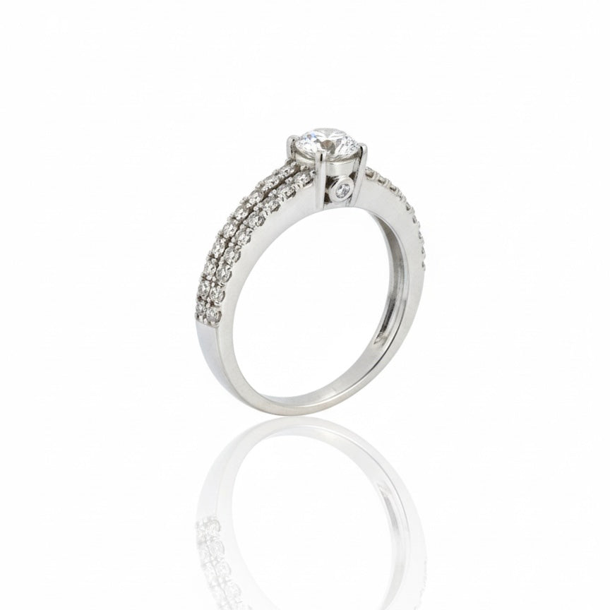 18ct White Gold Double Shoulder And Hidden Diamond With Matching Interlocking Eternity Band Ring Set