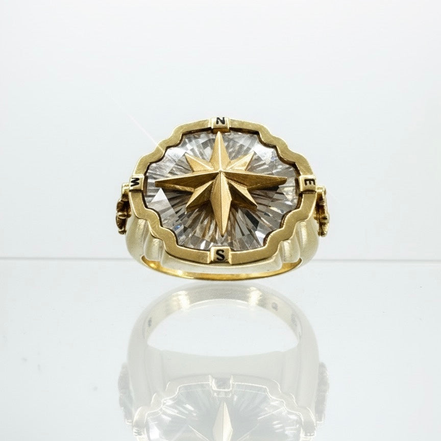 18ct Compass With Hand Made Anchor Shoulder Ring