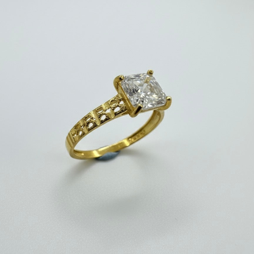 22ct Asscher Cut Solitaire Zirconia With Diamond Cut Shoulder Ring