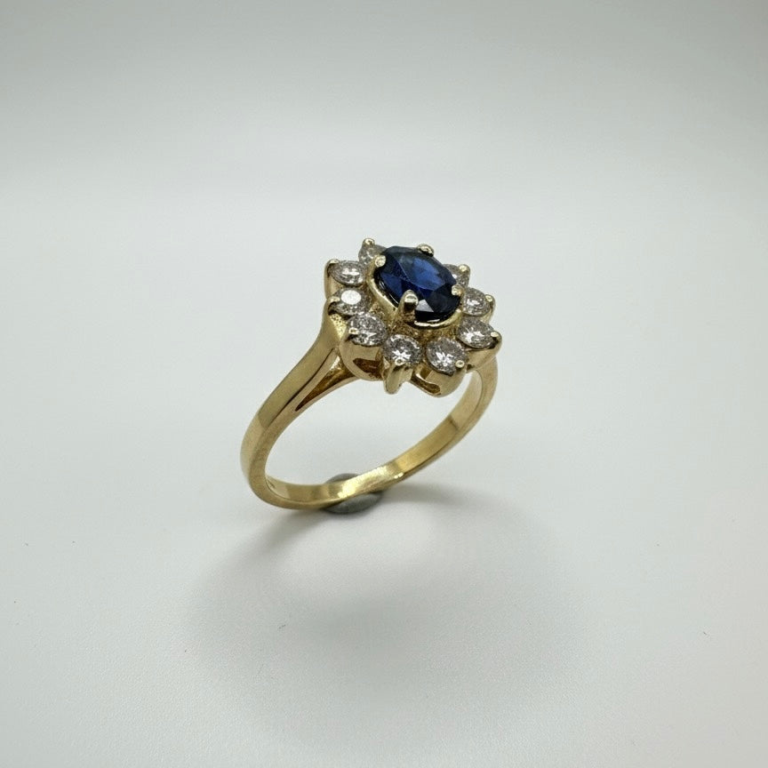 14ct Oval Sapphire With Diamond Halo Ring