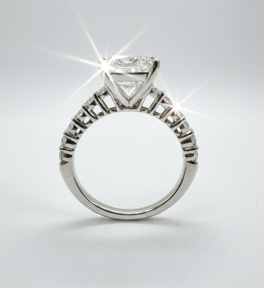 950 Platinum Princess Cut Diamond With Diamond Round Brilliant Shoulder Ring