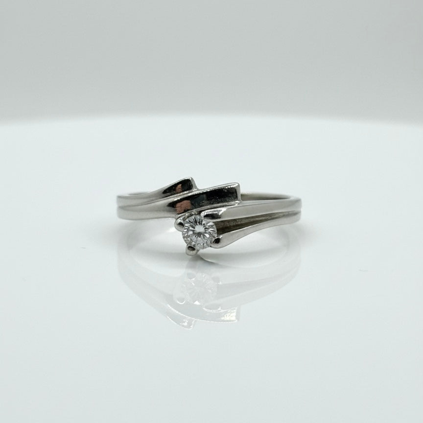 18ct White Gold Solitaire Diamond Ring With Wave Twist