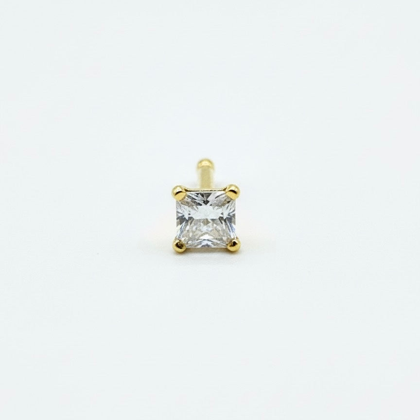 18ct Solitaire Princess Cut Stud With Zirconia