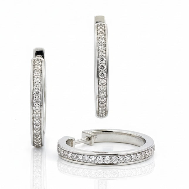 950 Platinum Half Diamond Hoops