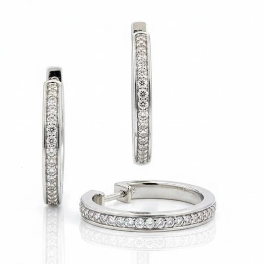 950 Platinum Half Diamond Hoops