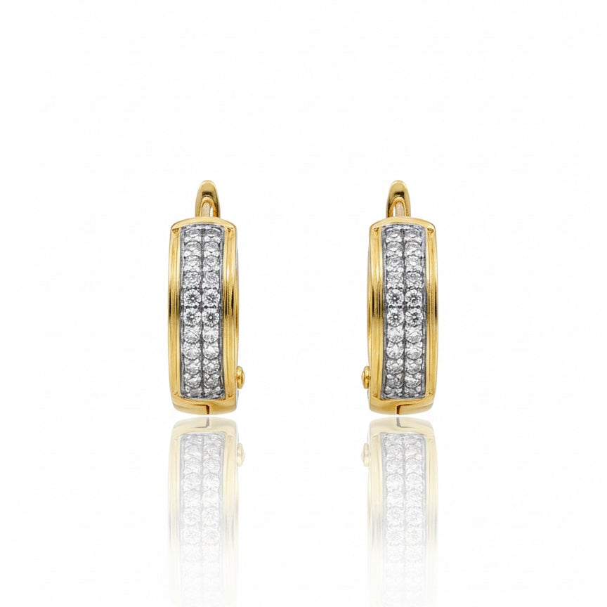 18ct Two Lane Pair Of Diamond Hoop Earrings