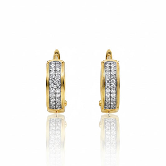 18ct Two Lane Pair Of Diamond Hoop Earrings