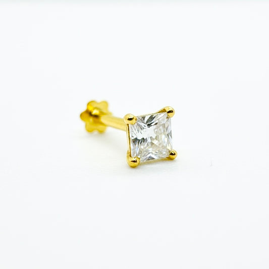 18ct Solitaire Princess Cut Stud With Zirconia