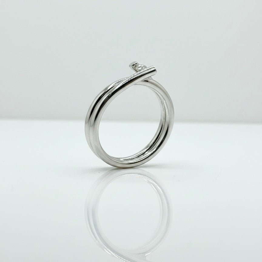 18ct White Gold Double Band Floating Solitaire Diamond Ring