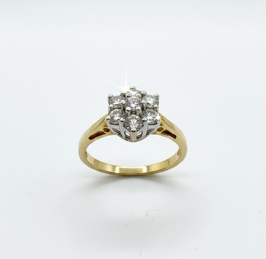 18ct Flower Set Hand Carved Diamond Ring