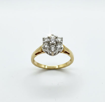 18ct Flower Set Hand Carved Diamond Ring