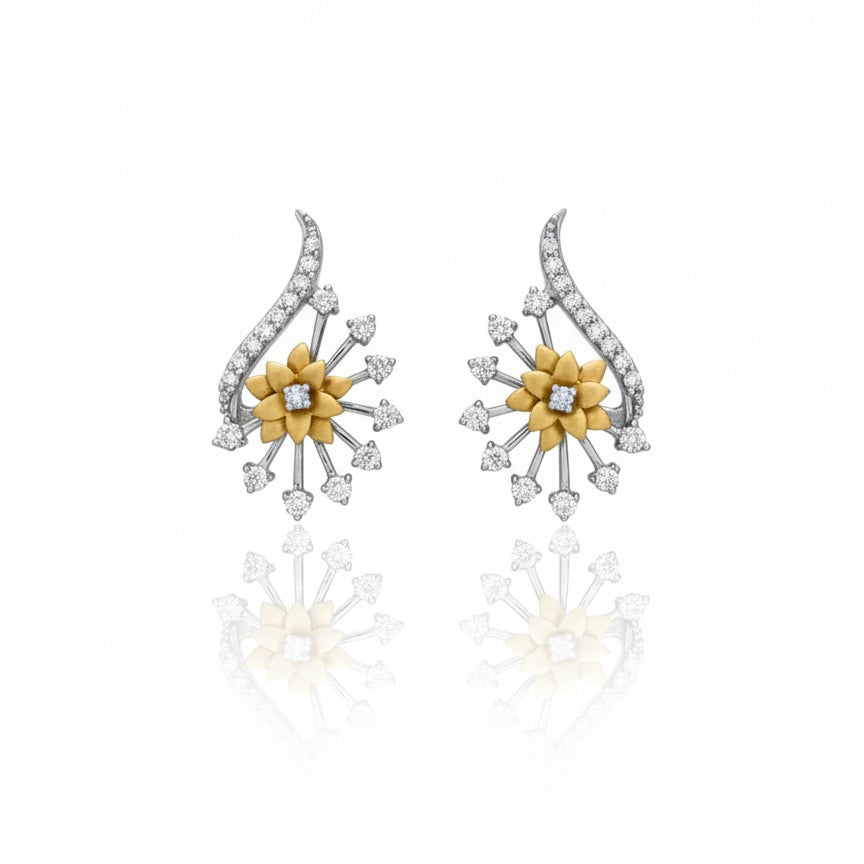 18ct Two Tone Floral Diamond Earrings