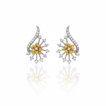 18ct Two Tone Floral Diamond Earrings
