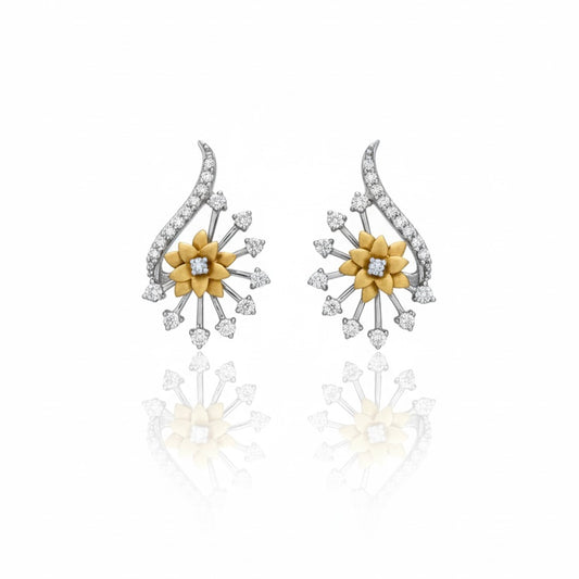 18ct Two Tone Floral Diamond Earrings