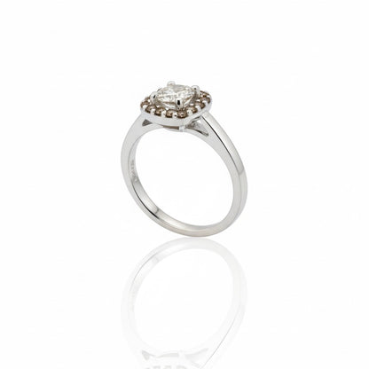 950 Platinum Round Brilliant With Coffee Cushion Halo Diamond Ring