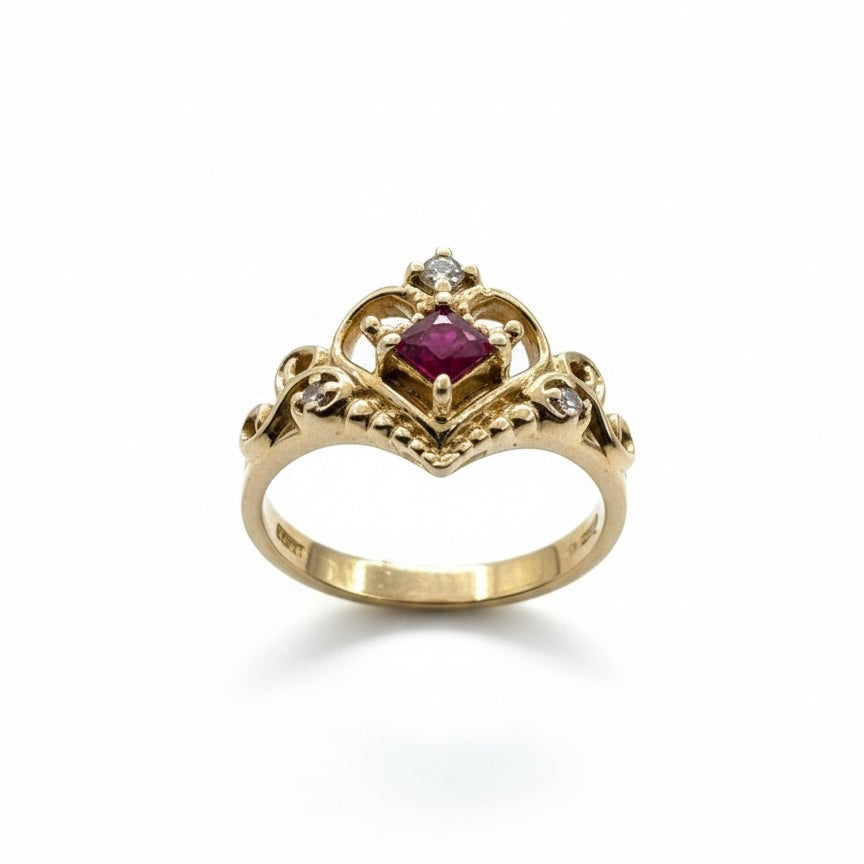 9ct Princess cut Ruby and Diamond Ring