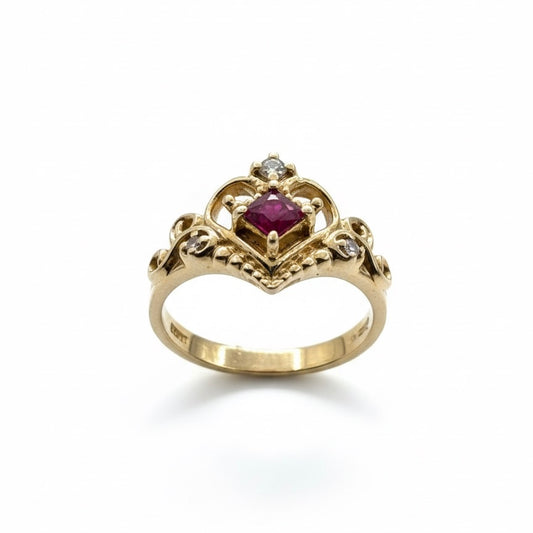 9ct Princess cut Ruby and Diamond Ring