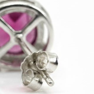 18ct White Gold Round Brilliant Diamonds With Oval Ruby Earrings