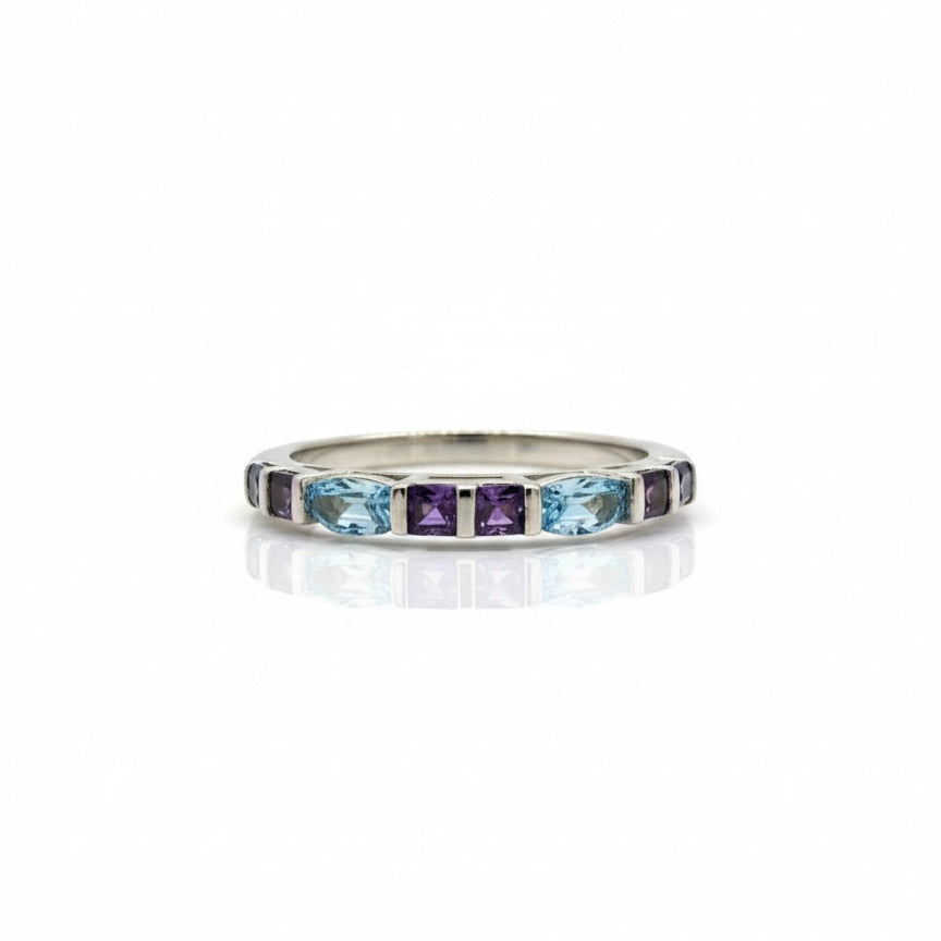 18ct White Gold Purple And Sky Blue Zirconia Eternity Ring