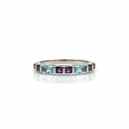 18ct White Gold Purple And Sky Blue Zirconia Eternity Ring