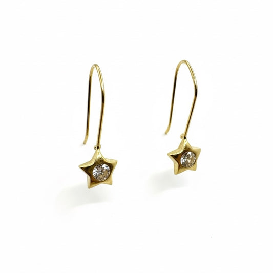 14ct Zirconia Hook Star Solitaire Earrings