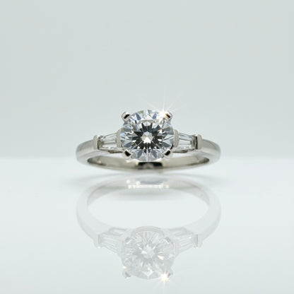 950 Platinum Round Brilliant And Baguette Trilogy Diamond Ring