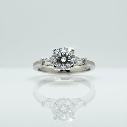 950 Platinum Round Brilliant And Baguette Trilogy Diamond Ring