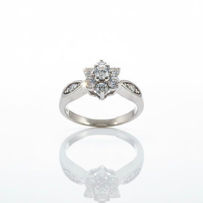 9ct White Gold Flower Centre Diamond Ring With Single Set Shoulders Ring