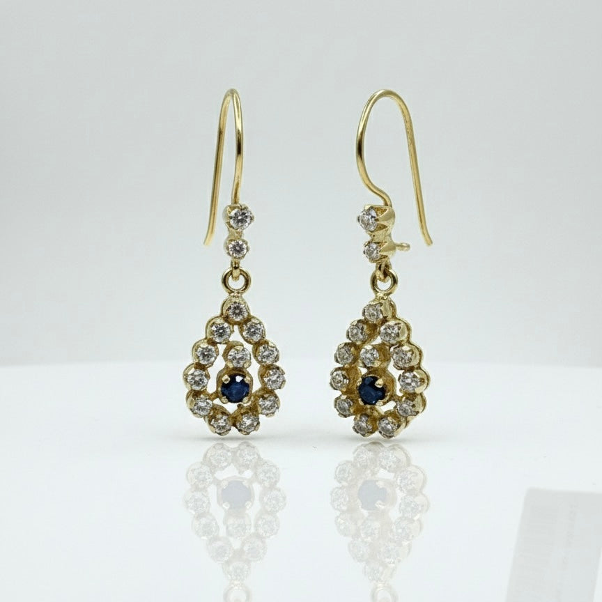 14ct Sapphire and Zirconia Drop Hook Earrings