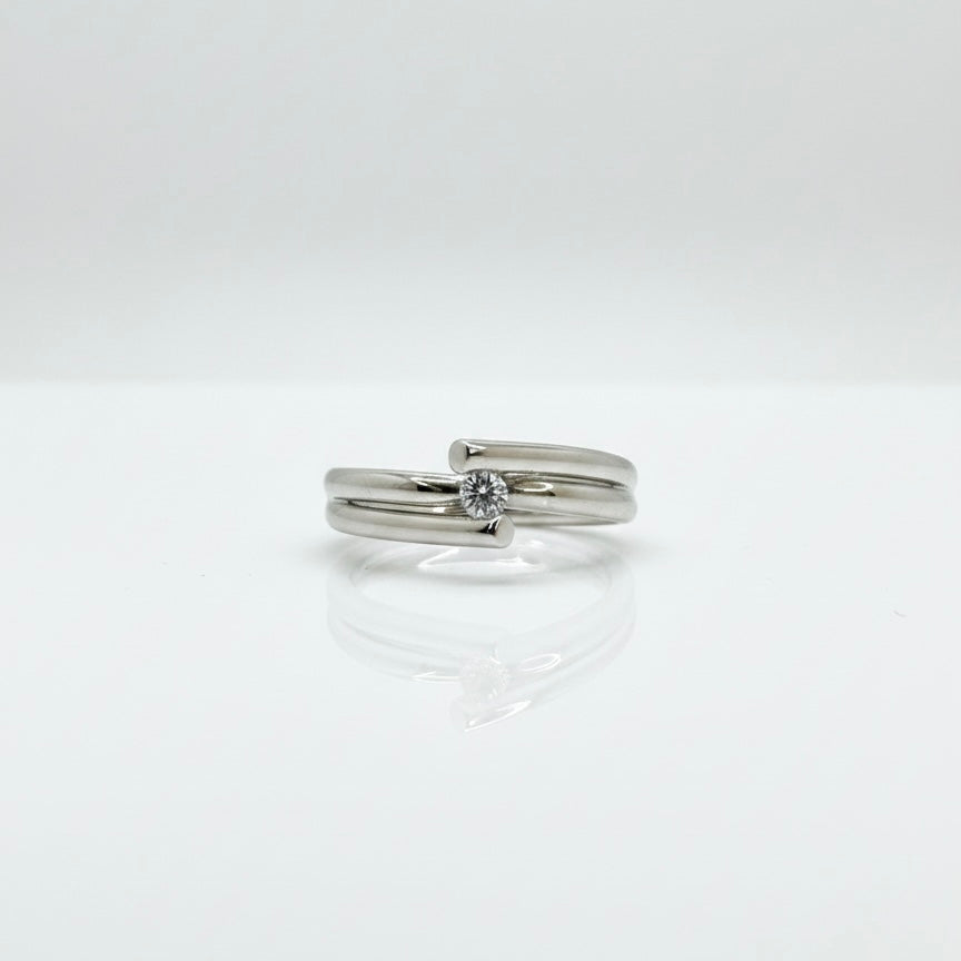 18ct White Gold Double Band Floating Solitaire Diamond Ring