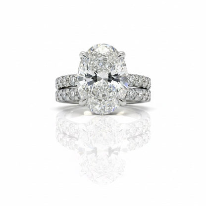 950 Platinum Oval Diamond With Diamond Shoulders And Matching Eternity Ring Set