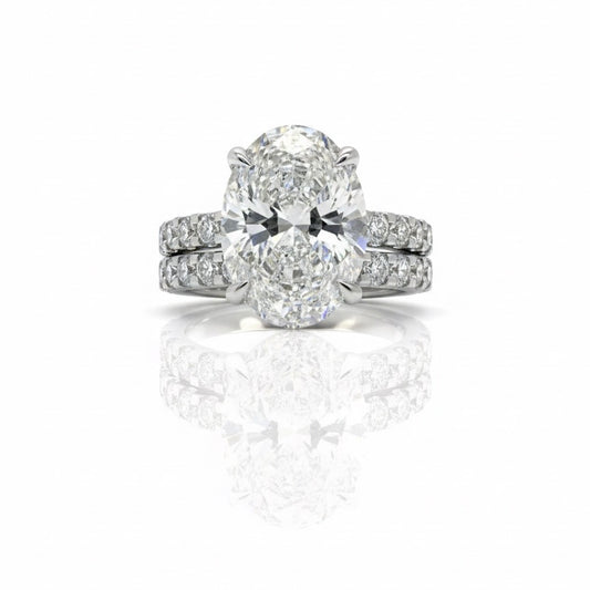 950 Platinum Oval Diamond With Diamond Shoulders And Matching Eternity Ring Set