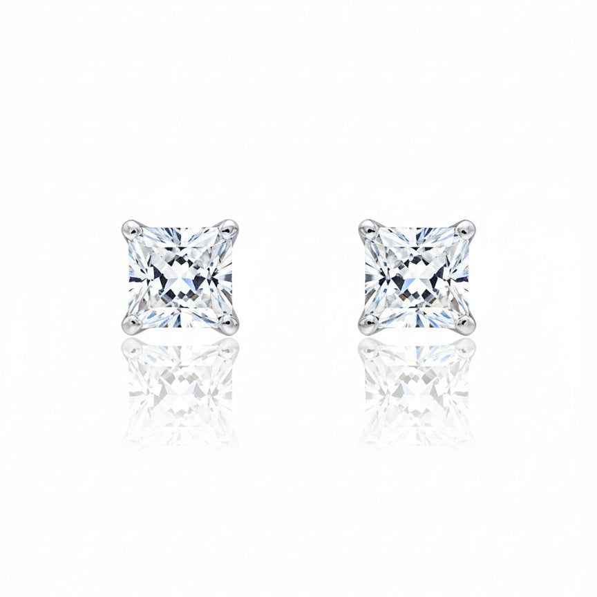14ct White Gold Princess Cut Diamond Solitaire Stud Earrings
