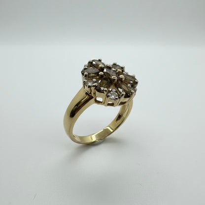 9ct Oval Cocoa and Round White Zircon Ring