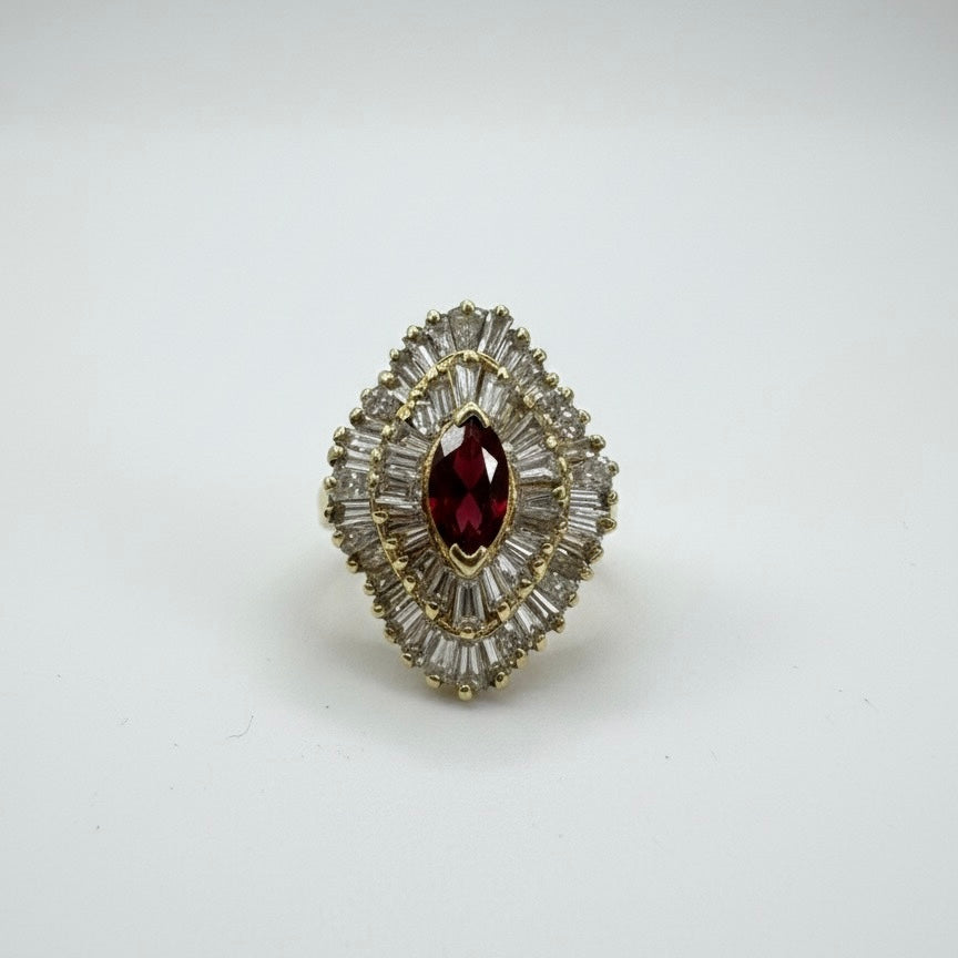 14ct Baguette Cut Diamonds With Centre Marquees Ruby