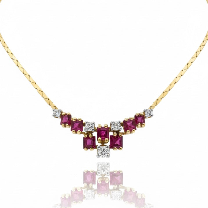 18ct Princess Cut Ruby And Diamond Necklace