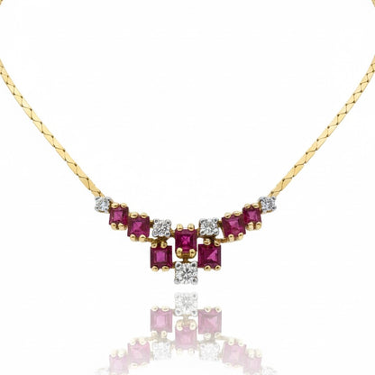 18ct Princess Cut Ruby And Diamond Necklace