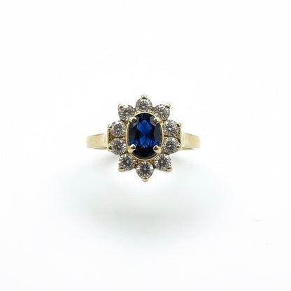 14ct Oval Sapphire With Diamond Halo Ring
