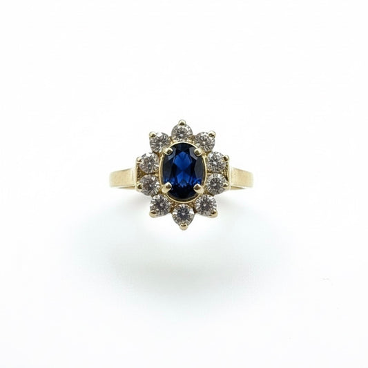 14ct Oval Sapphire With Diamond Halo Ring